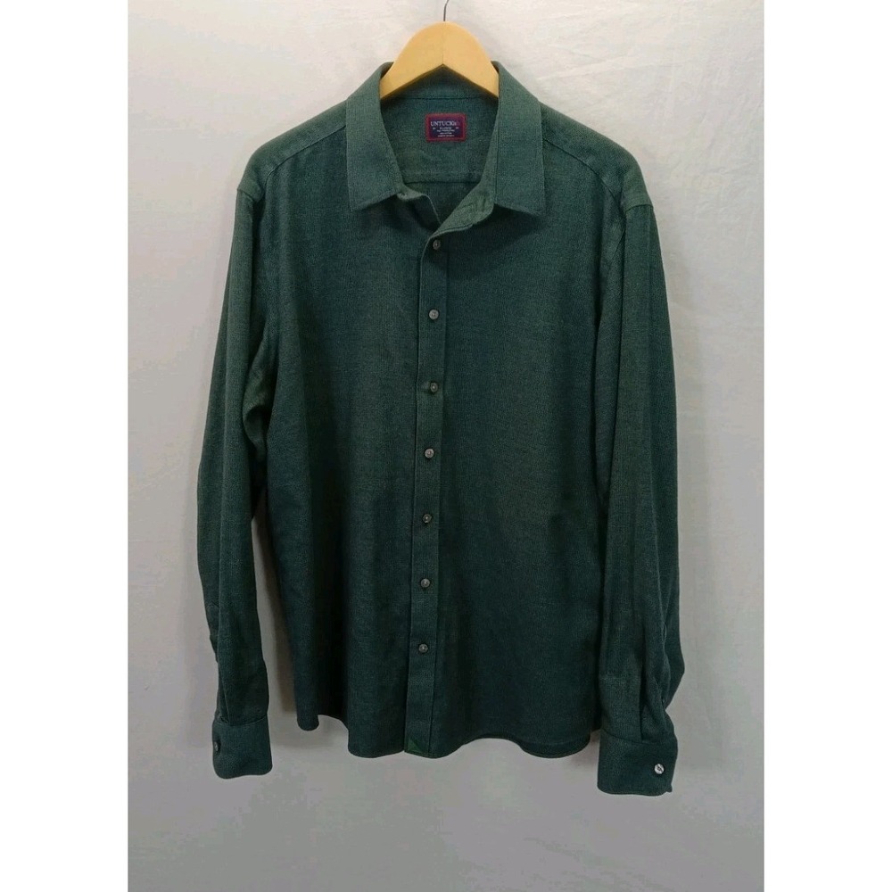 Untuckit Shirt Mens XLT Tall Green Micro Check Button Up Flannel Wrinkle Free